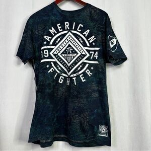 American Fighter Scale Shirt Mens MMA Short Sleeve XL Blue Graphic Casual Top